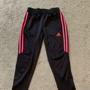 black and pink adidas joggers